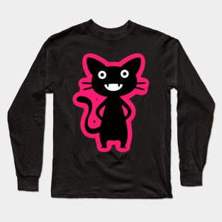 Pink and Black Cute Cartoon Cat Monster Long Sleeve T-Shirt